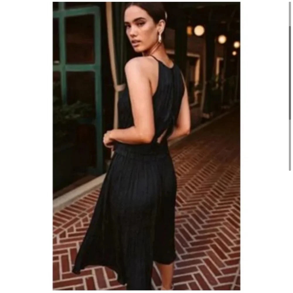 Current Air Midi Dress Halter Black Pleated Ruffle Anthropologie Wedding Guest - Picture 2 of 11